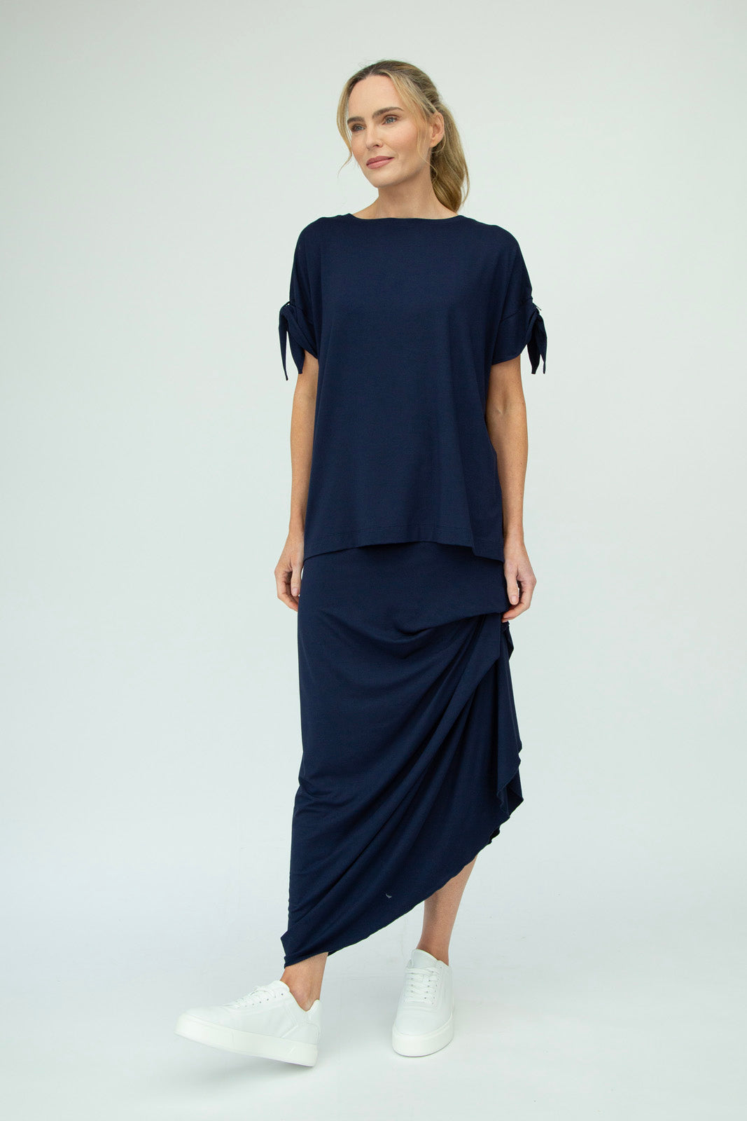 Harper Viscose Jersey Asymetrical Skirt (Navy): Limited Edition