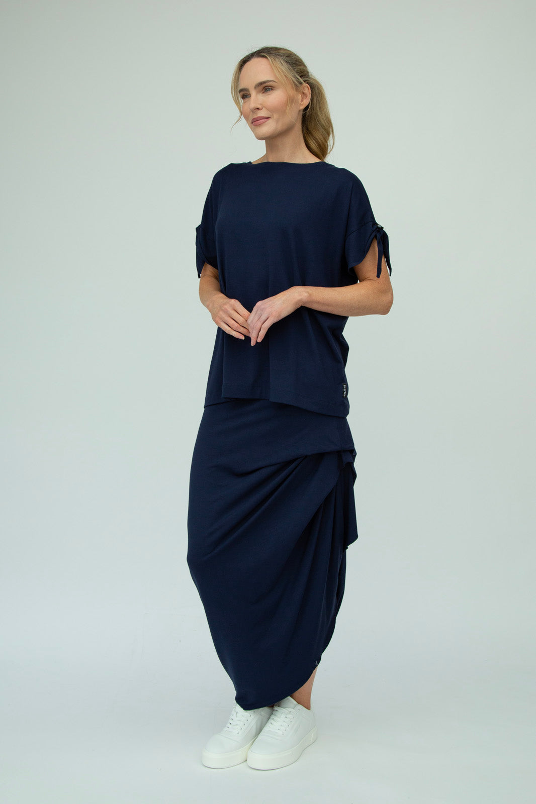 Harper Viscose Jersey Asymetrical Skirt (Navy): Limited Edition