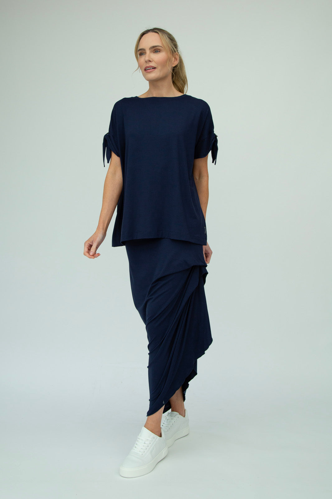 Harper Viscose Jersey Asymetrical Skirt (Navy): Limited Edition