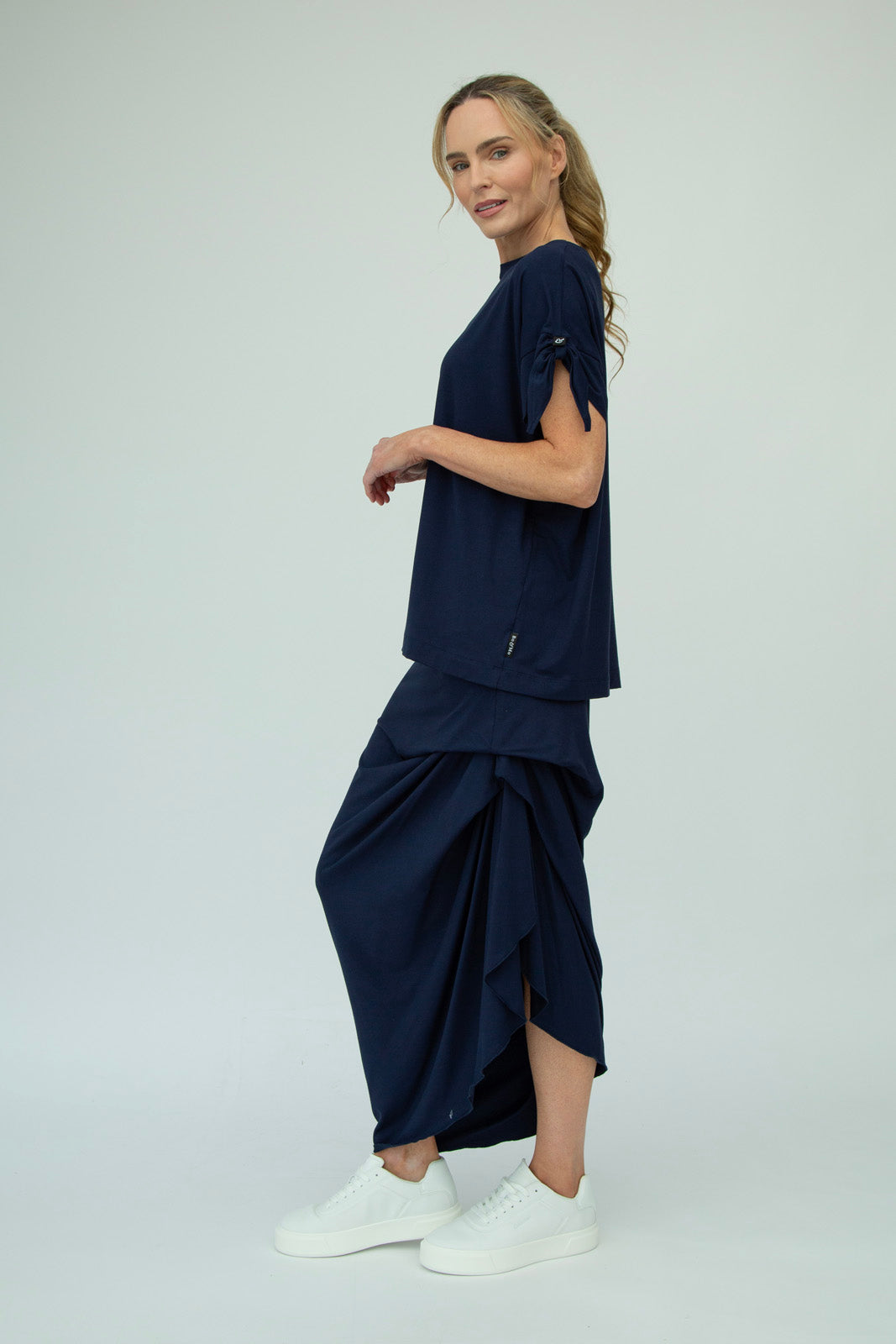 Harper Viscose Jersey Asymetrical Skirt (Navy): Limited Edition