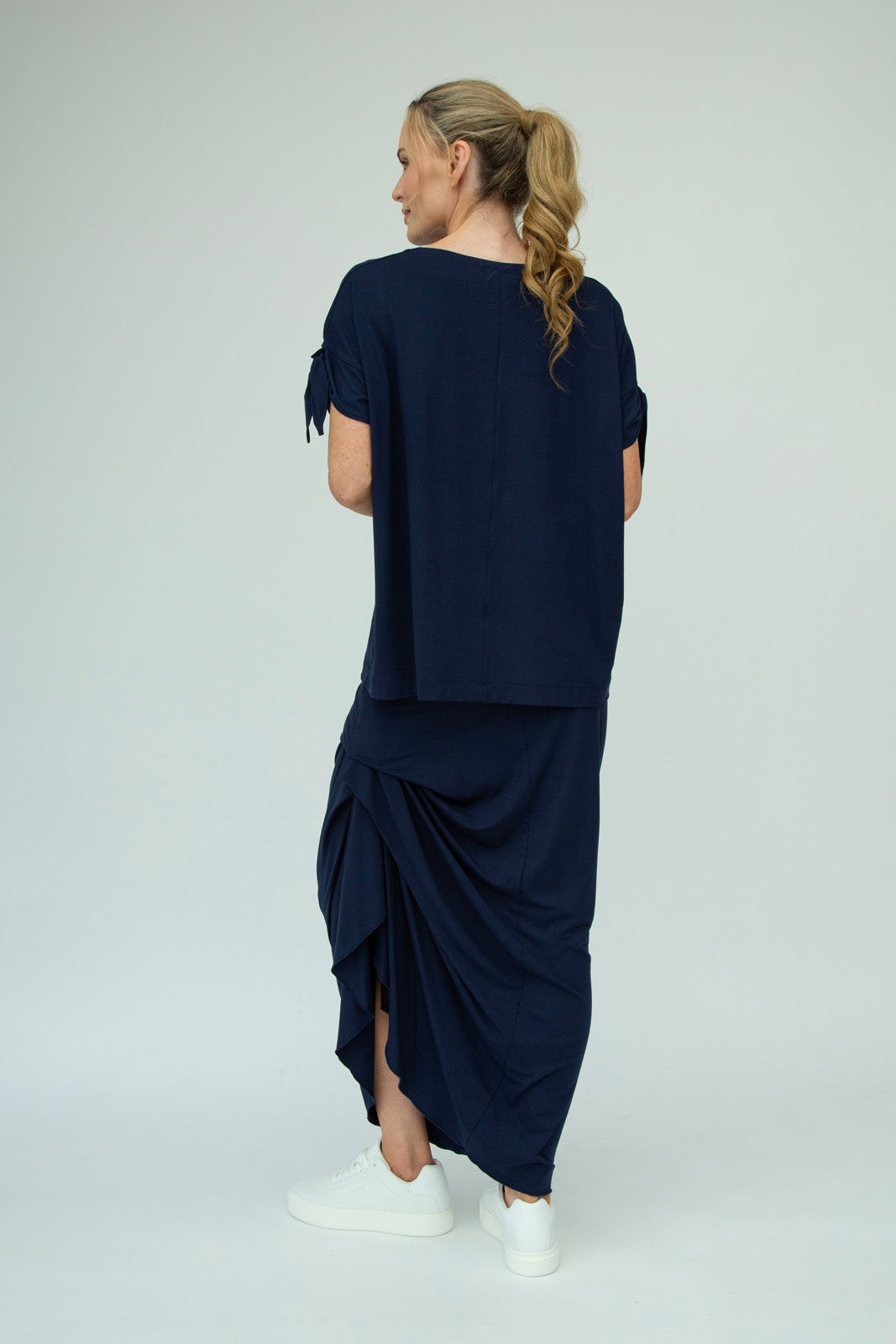 Harper Viscose Jersey Asymetrical Skirt (Navy): Limited Edition