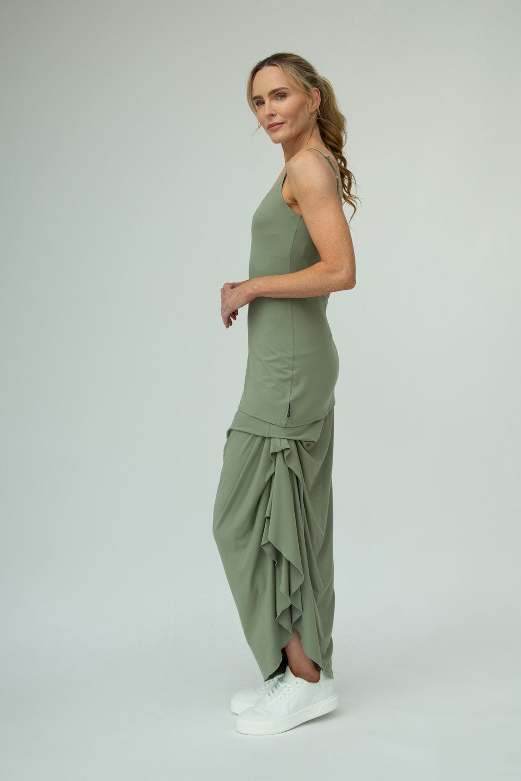 Harper Viscose Jersey Asymetrical Skirt (Olive): Limited Edition