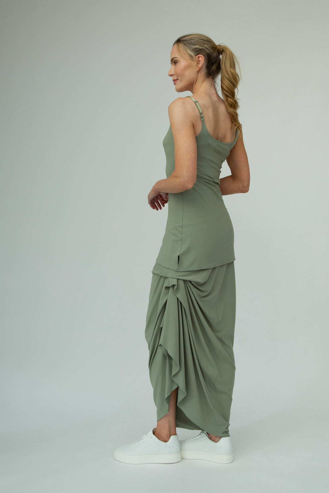 Harper Viscose Jersey Asymetrical Skirt (Olive): Limited Edition