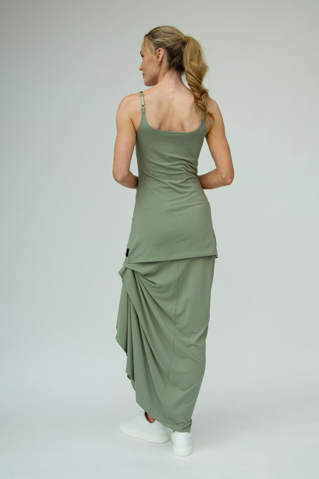 Harper Viscose Jersey Asymetrical Skirt (Olive): Limited Edition