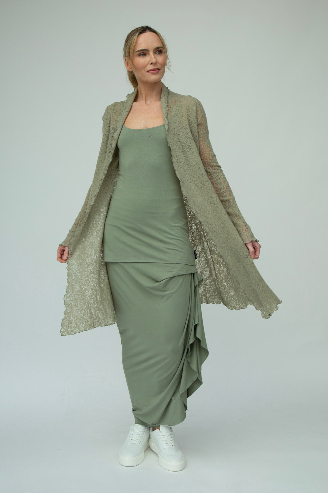 Harper Viscose Jersey Asymetrical Skirt (Olive): Limited Edition