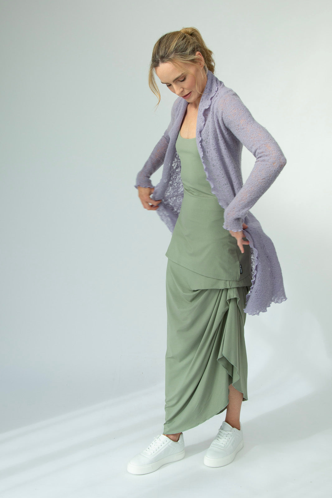 Harper Viscose Jersey Asymetrical Skirt (Olive): Limited Edition