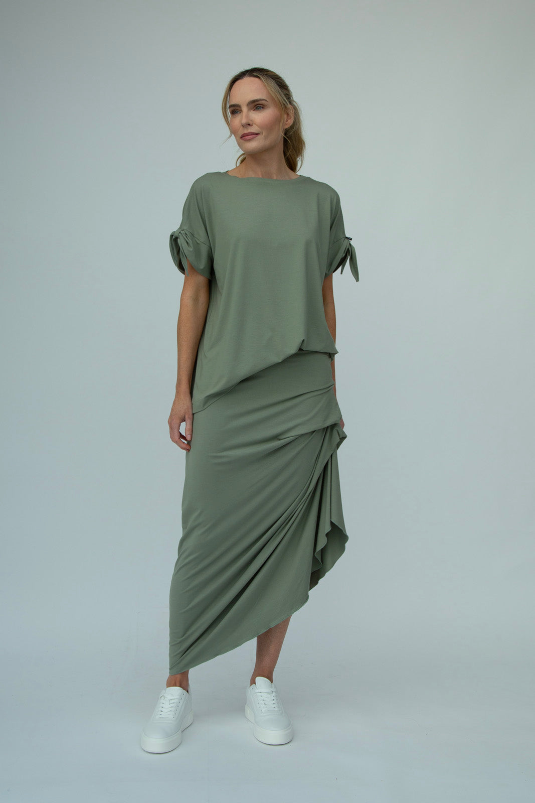 Harper Viscose Jersey Asymetrical Skirt (Olive): Limited Edition