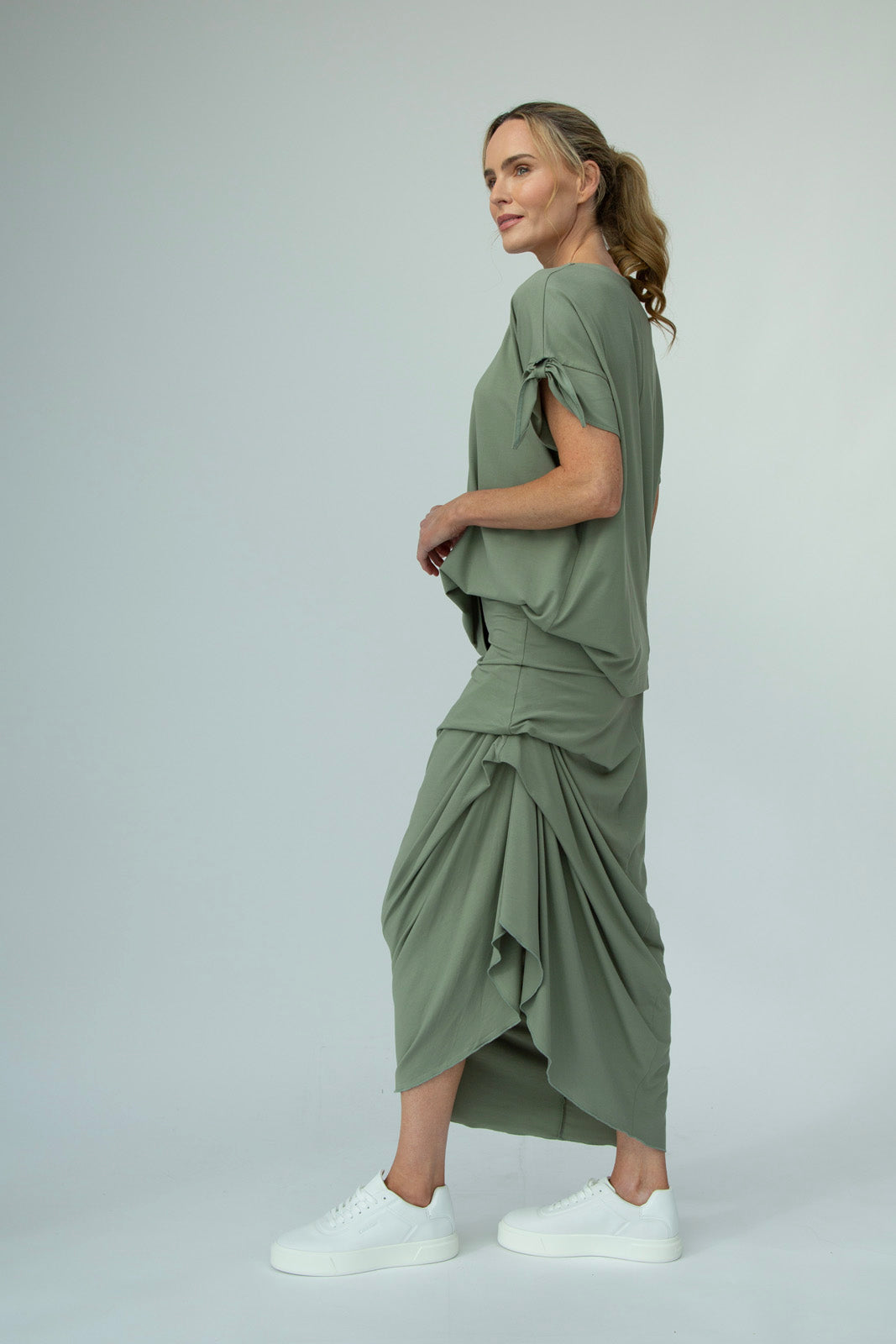 Harper Viscose Jersey Asymetrical Skirt (Olive): Limited Edition