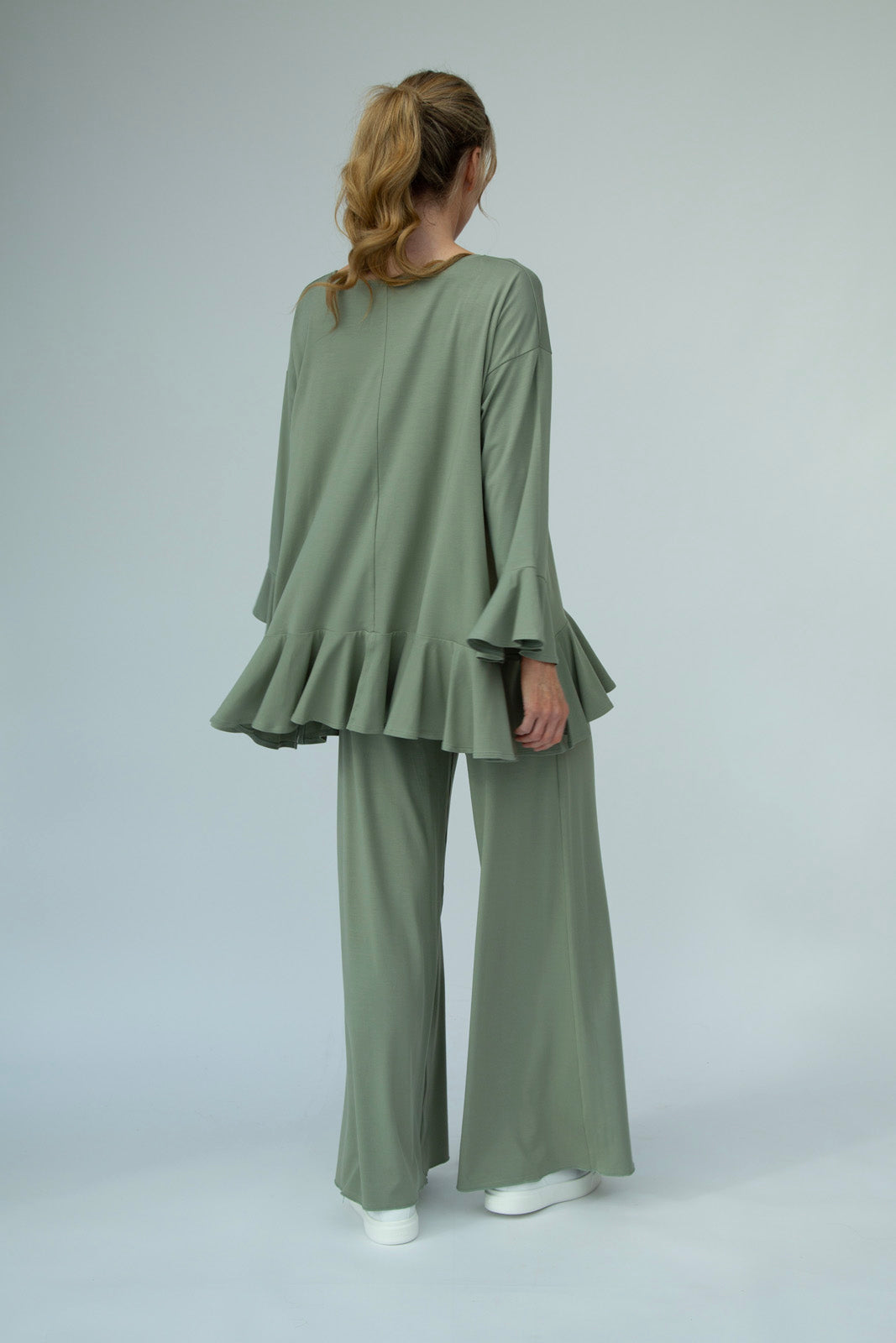 Blair Viscose Jersey Oversize Frill Hem Tunic (Olive)