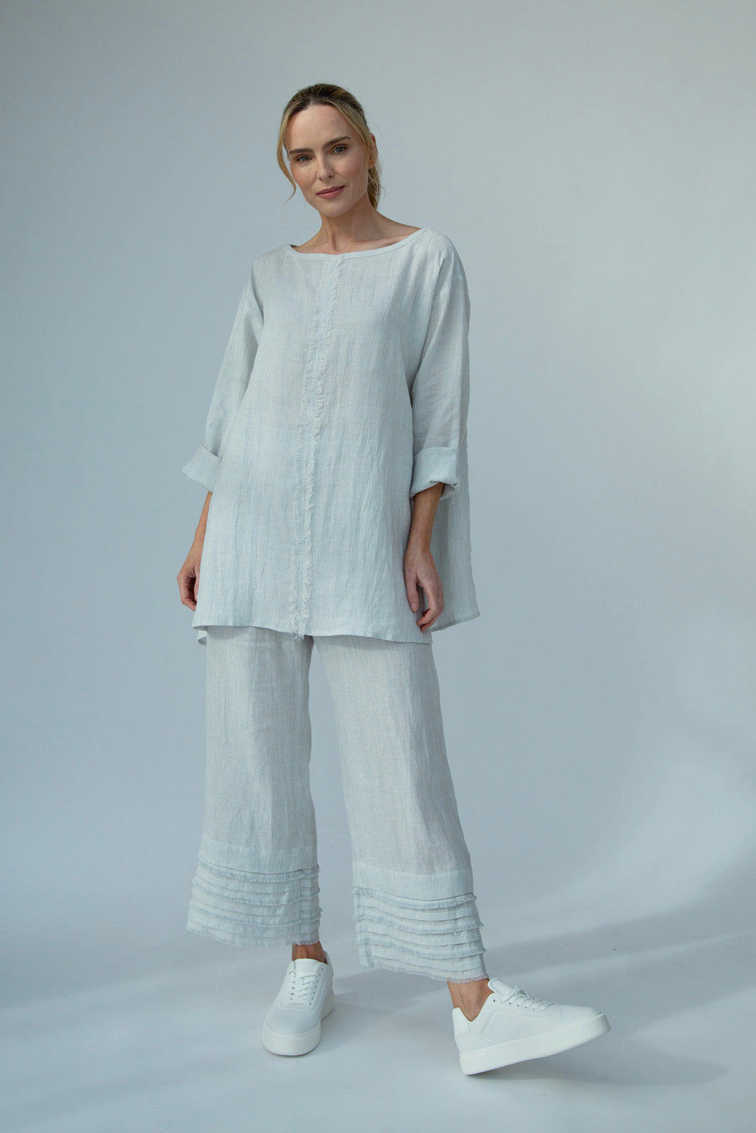 Chloe Linen pants : Grey stripe: Limited Edition