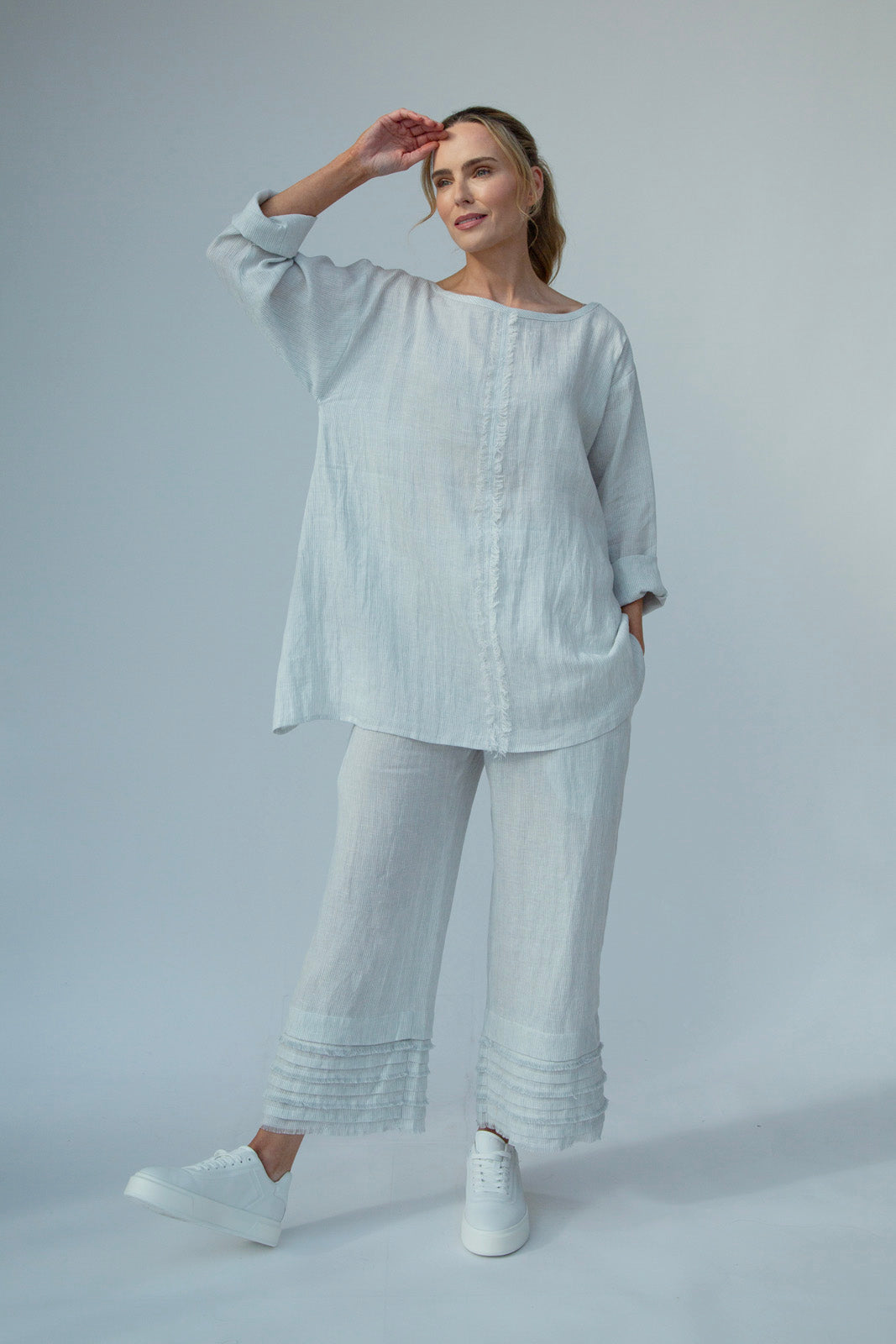 Kaia Linen tunic : Limited Edition : Grey stripe