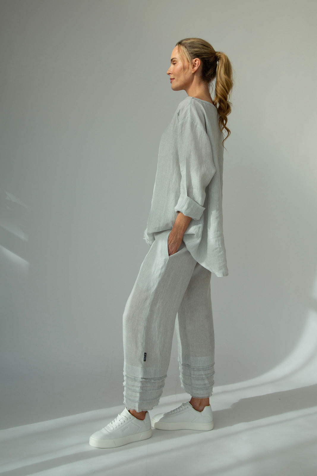 Chloe Linen pants : Grey stripe: Limited Edition