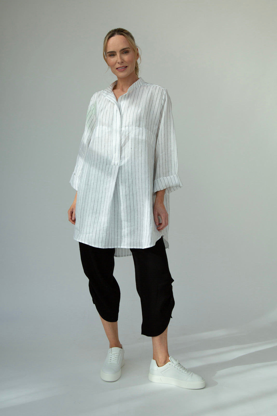 Dara Linen shirt : Limited Edition : white & black pinstripe