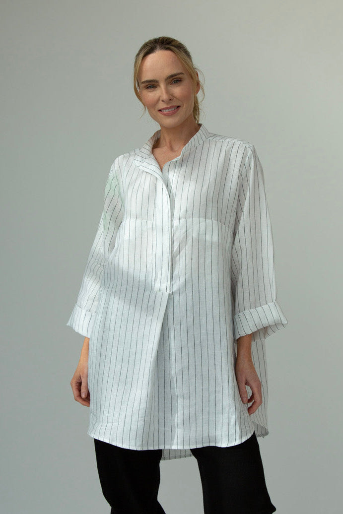 Dara Linen shirt : Limited Edition : white & black pinstripe