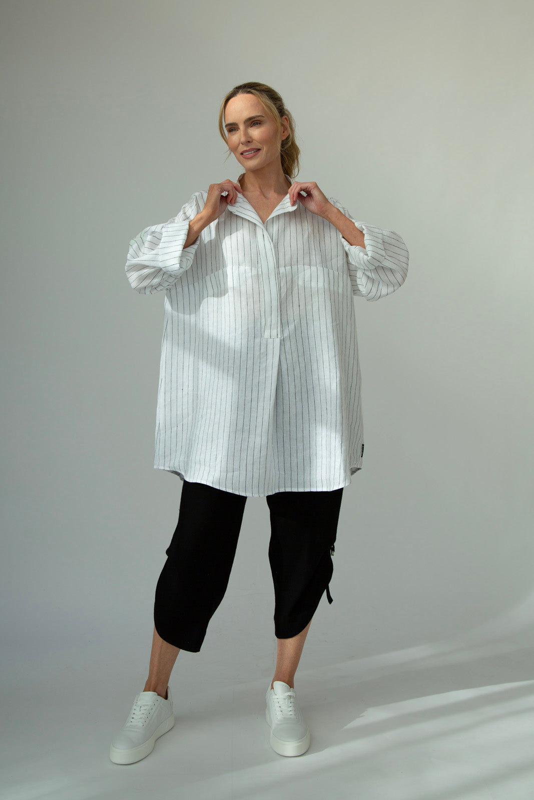 Dara Linen shirt : Limited Edition : white & black pinstripe