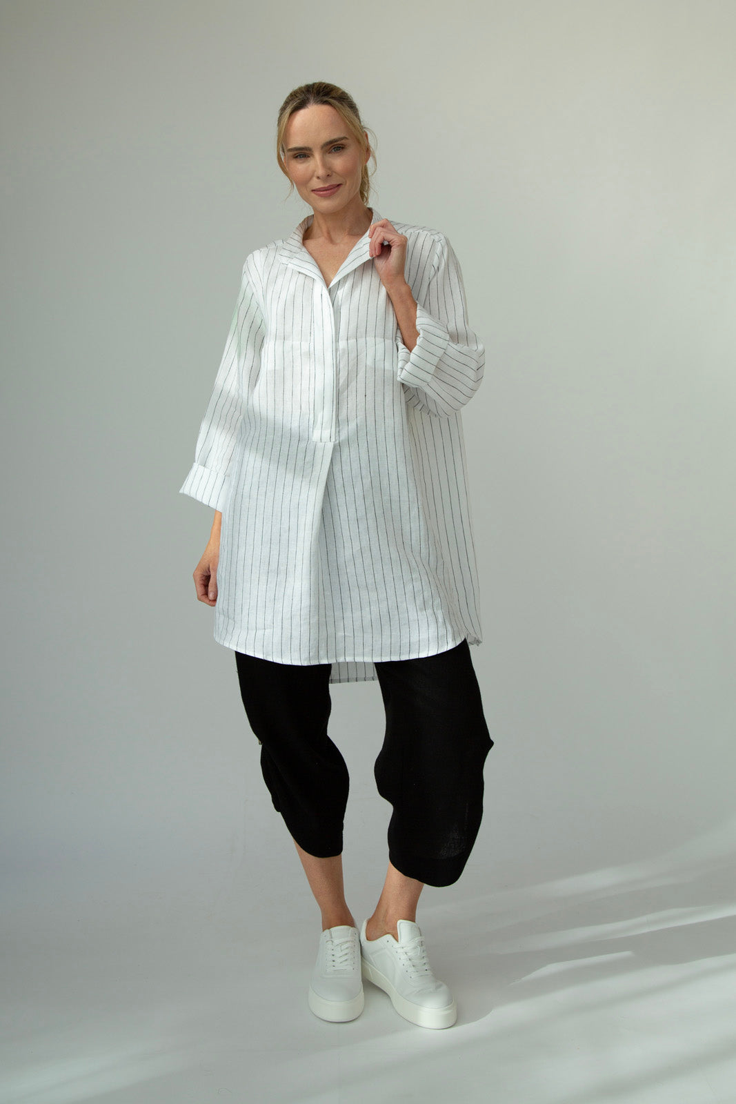 Dara Linen shirt : Limited Edition : white & black pinstripe