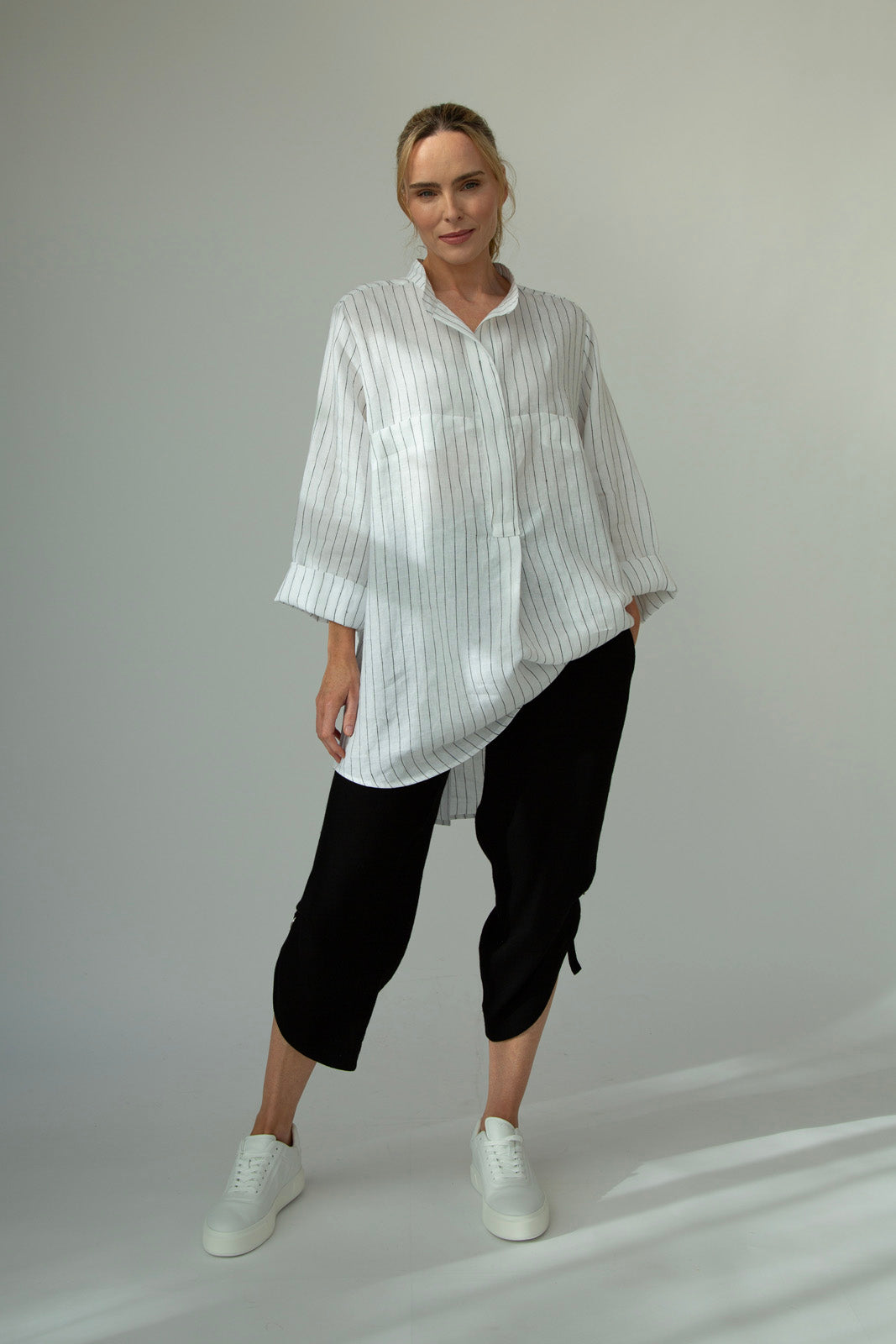 Dara Linen shirt : Limited Edition : white & black pinstripe