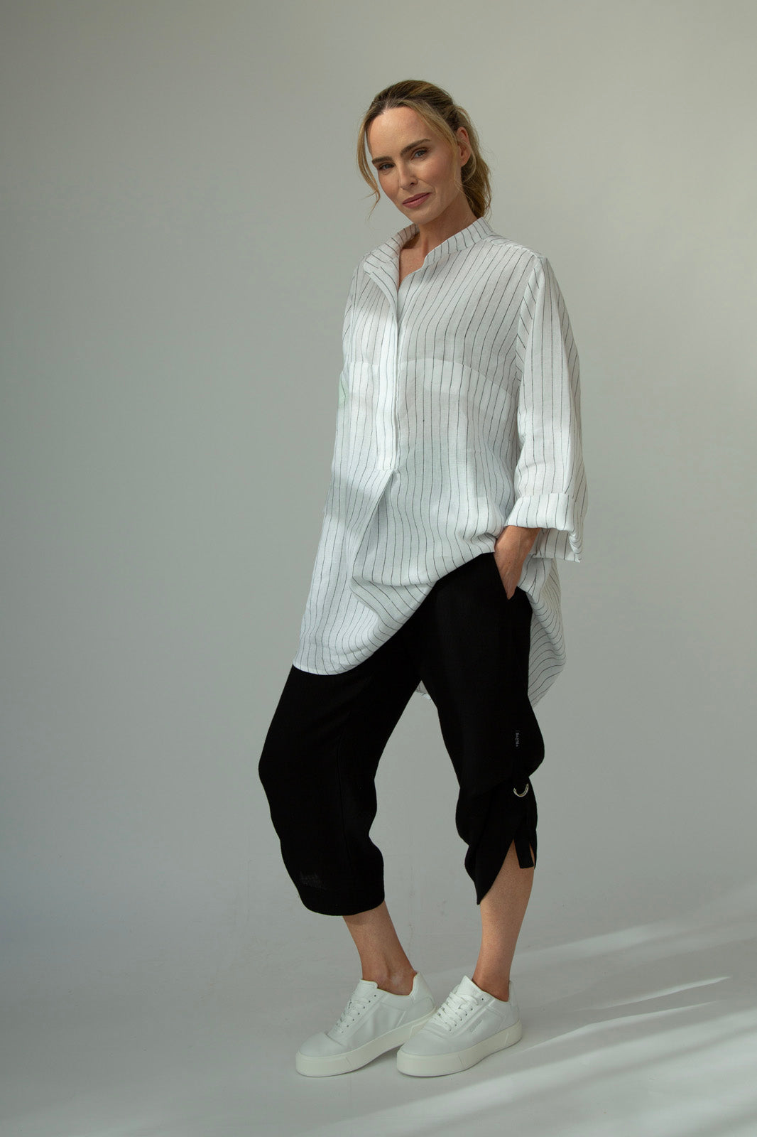 Dara Linen shirt : Limited Edition : white & black pinstripe