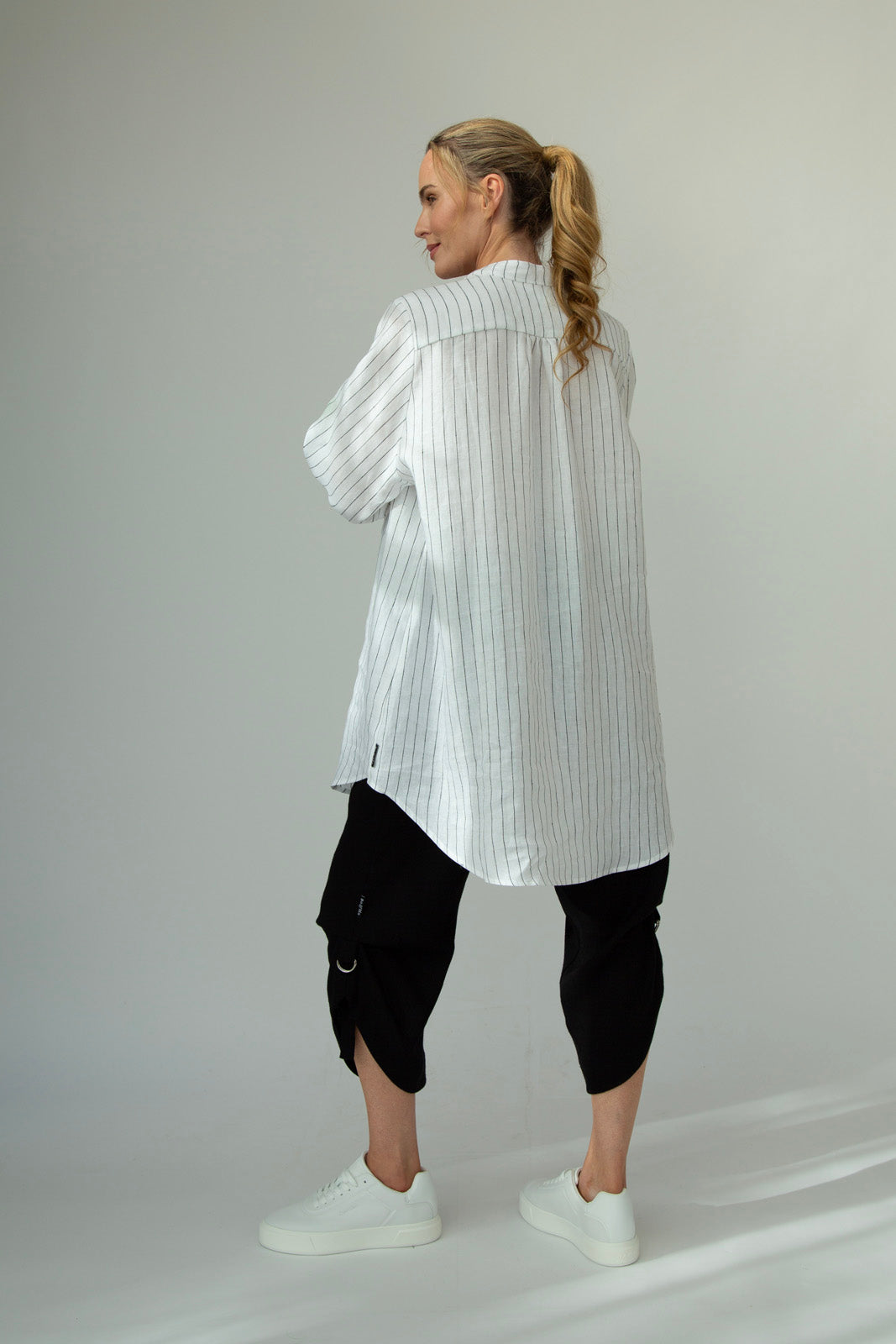 Dara Linen shirt : Limited Edition : white & black pinstripe