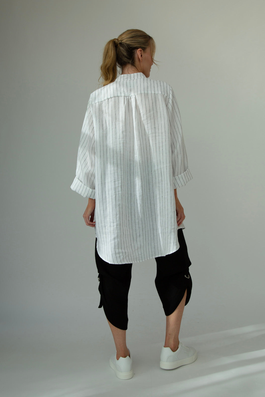Dara Linen shirt : Limited Edition : white & black pinstripe