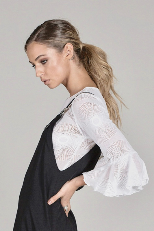 Andrea White Lace Frill Sleeve Top